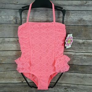 Hula Star Girls Coral Lace One-Piece Swimsuit- NEW